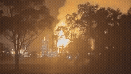 Viva’s oil refinery in Corio on fire Wednesday evening.