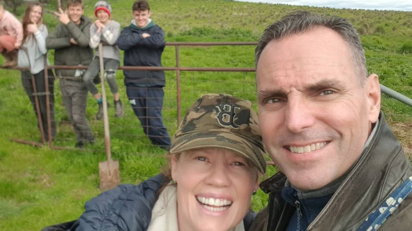 FILE: Former US military pilot Daniel Duggan with his wife Saffrine and their children on a farm in Orange, NSW.