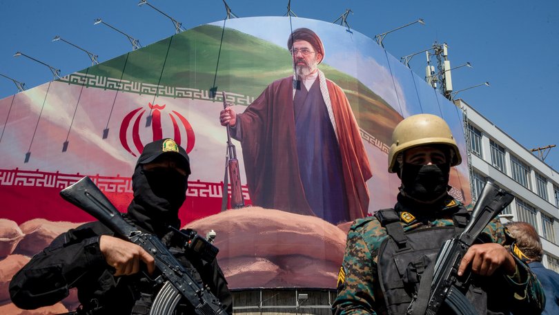 A large portrait of Iran's new Supreme Leader, Mojtaba Khamenei in Tehran.