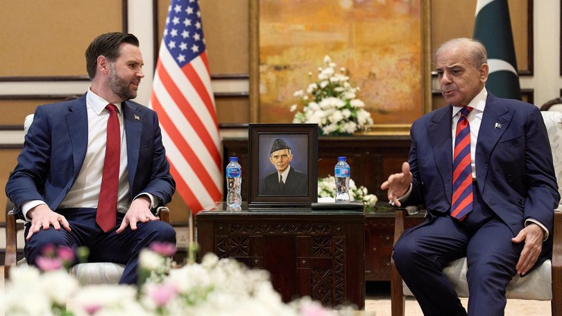 Vice President JD Vance meets with Pakistan's Prime Minister Shehbaz Sharif on April 11.