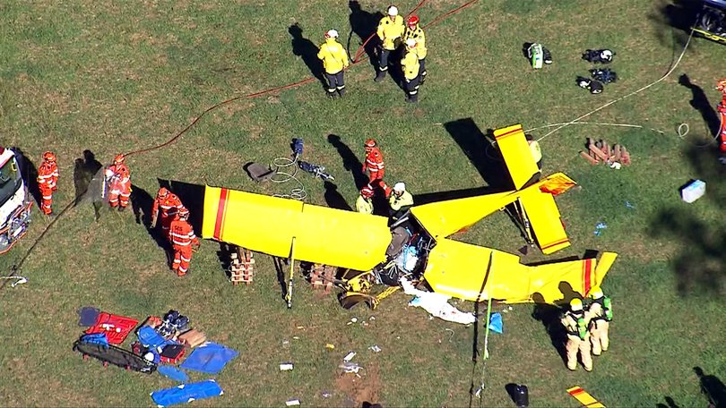A pilot has been freed after becoming trapped when a light plane crashed.