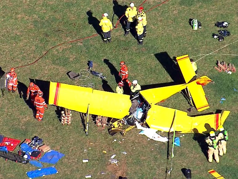 A pilot has been freed after becoming trapped when a light plane crashed.