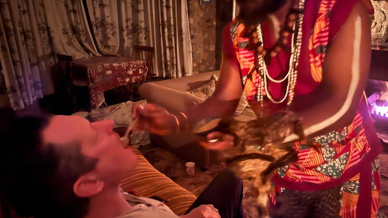 An Australian veteran takes part in an iboga ceremony with traditional healer Lewis Mbwela.