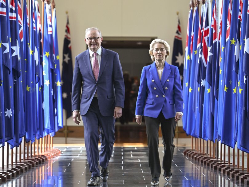 Prime Minister Anthony Albanese with European Commission president Ursula von der Leyen in Canberra on March 24.