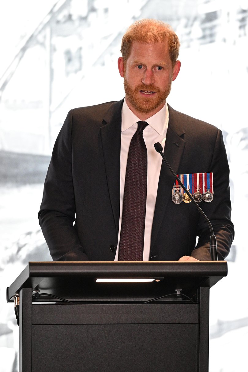 Prince Harry delivers a speech at the Invictus Australia Reception during a visit to The Australian War Memorial on April 15, 2026 in Canberra, Australia. 