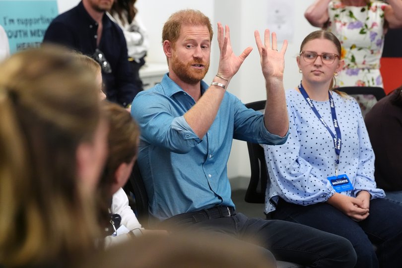 Prince Harry takes part in discussion group with young advocates on a visit to Batyr, a mental health engagement programme, at Swinburne University of Technology.