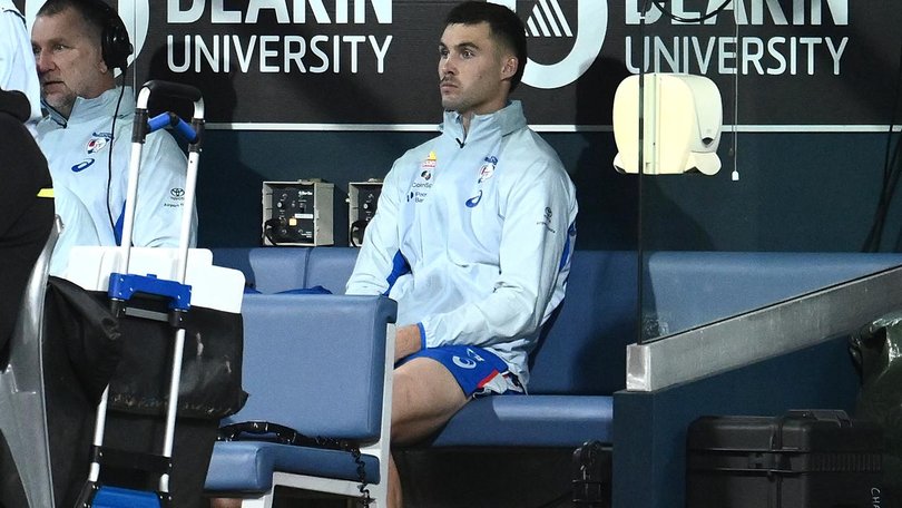 Western Bulldogs star Sam Darcy watched from the bench after suffering a knee injury.
