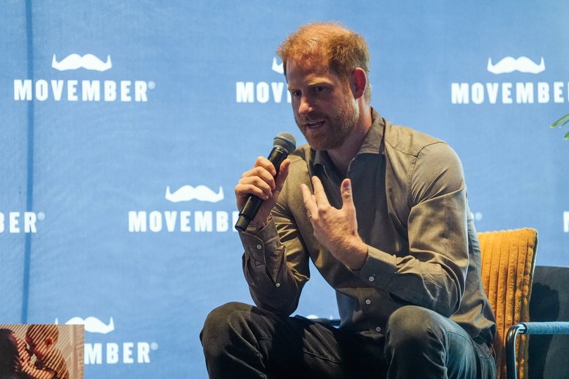 Prince Harry takes part in a Q&A session during a visit to Movember at the Western Bulldogs HQ at Mission Whitten Oval in Footscray, Victoria. 