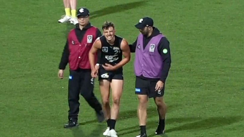 Lucas Camporeale was in clear distress as he walked off the ground.