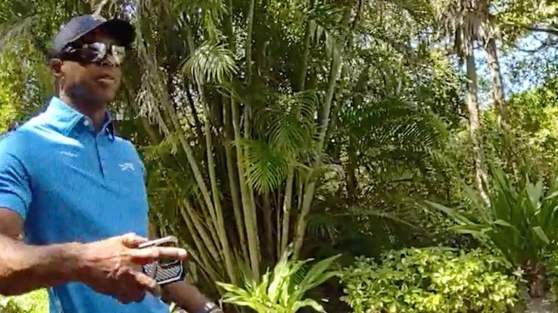 Tiger Woods talks to a sheriff deputy immediately after his car crash in Florida in March. 