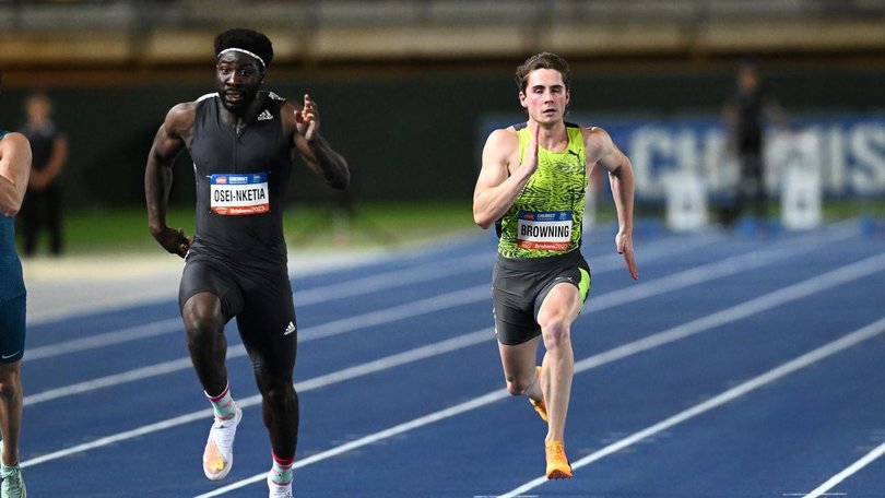 Edward Osei-Nketia, here in 2023, has now produced an incredible time running for USC in the US. (Darren England/AAP PHOTOS)