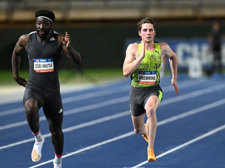 Edward Osei-Nketia, here in 2023, has now produced an incredible time running for USC in the US. (Darren England/AAP PHOTOS)