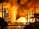 A blaze tore through the oil refinery in Corio, Geelong. Geelong TV for news.com.au
