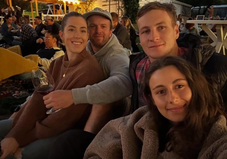 Jaryd Dawson and his wife Jessica, left, with Jordan Dawson and his wife Milly.