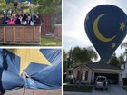 A hot air balloon with 13 passengers has unexpectedly landed in Hunter Perrin's backyard.