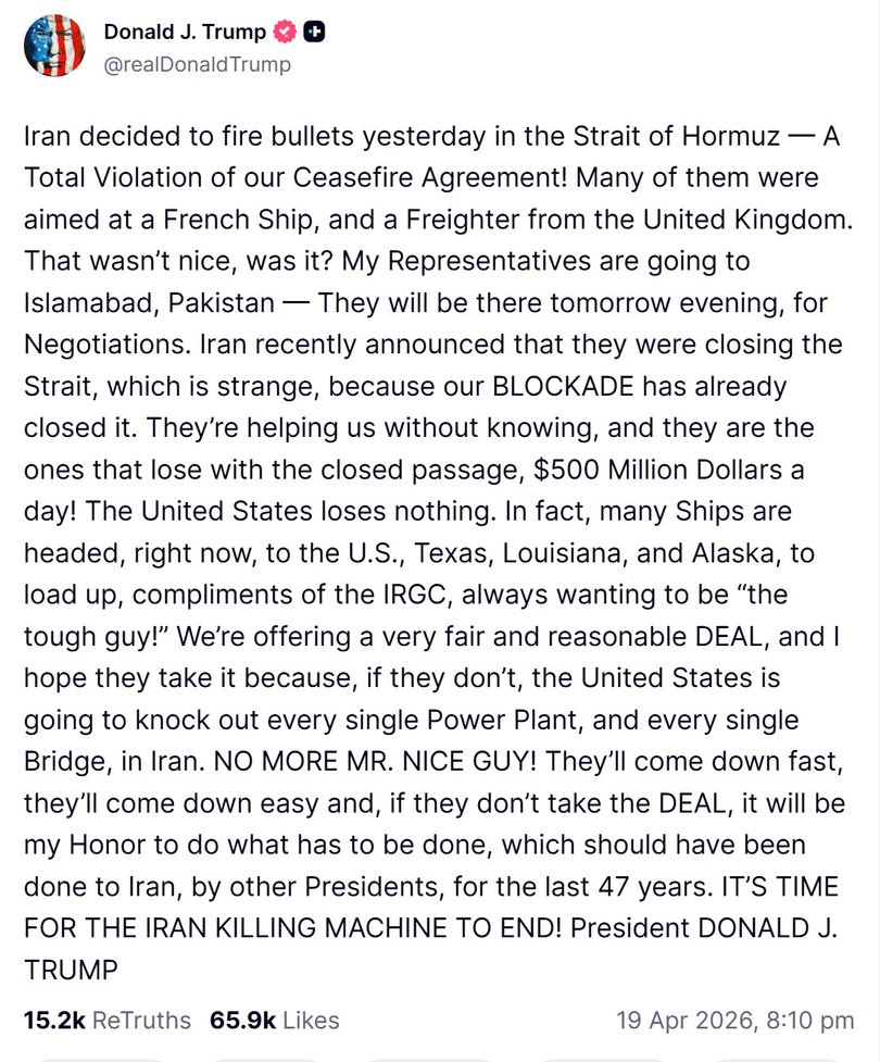 US President Donald Trump latest post on Truth Social taking aim at Iran Picture: Truth Social