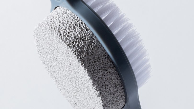 A pumice stone and brush, one way to care for feet. It’s almost sandal season, which means it’s time to get your feet in shape.