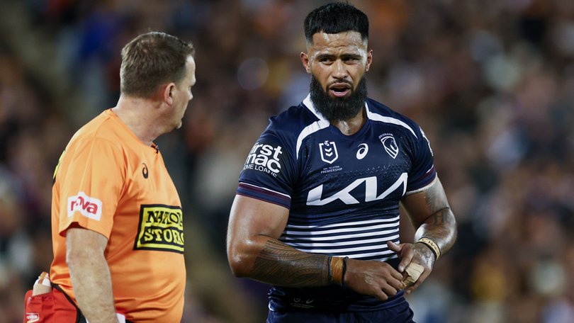 Payne Haas walks off the field after sustaining an injury during on Saturday.