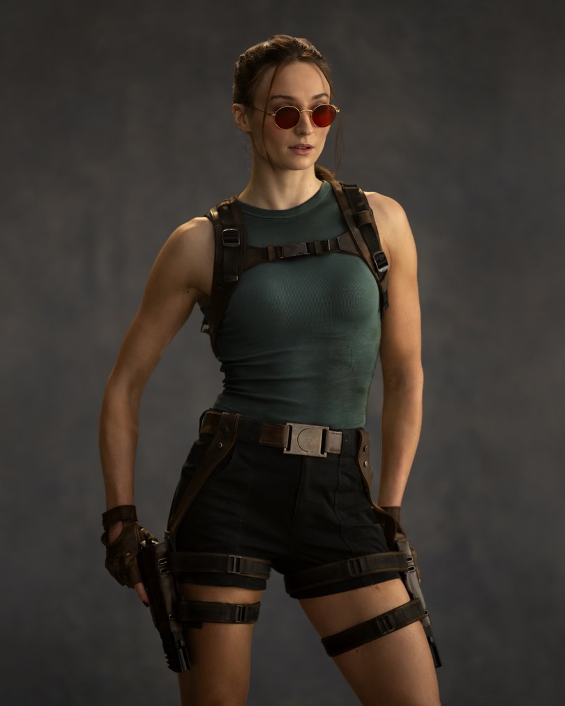 Sophie Turner as Lara Croft in the upcoming Tomb Raider series.
