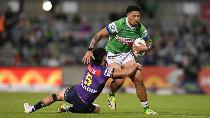 After starring in the Raiders' win over Melbourne, Simi Sasagi will miss their Wests Tigers clash. (Lukas Coch/AAP PHOTOS)