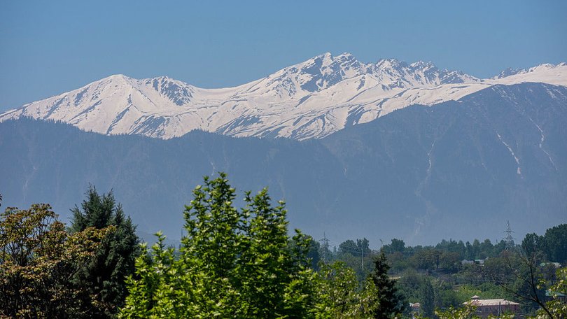 View of snow capped mountain range, amid heightened tensions following a deadly attack in Pahalgam that killed 26 tourists,  on April 29, 2025 in Srinagar, Kashmir.