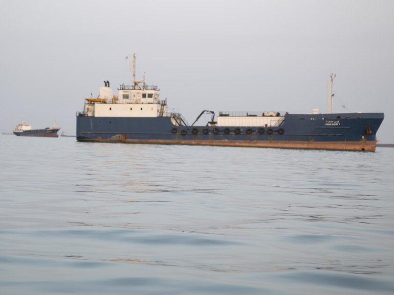  Ships are anchored near the shoreline on April 22, 2026 in Bandar Abbas, Iran. 
