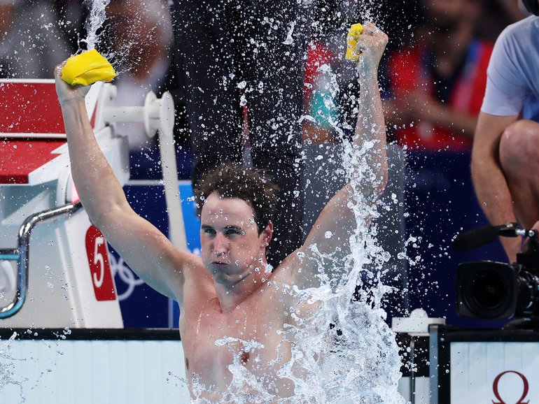 Cameron McEvoy of Team Australia celebrates after winning gold in the Men's 50m Freestyle Final.