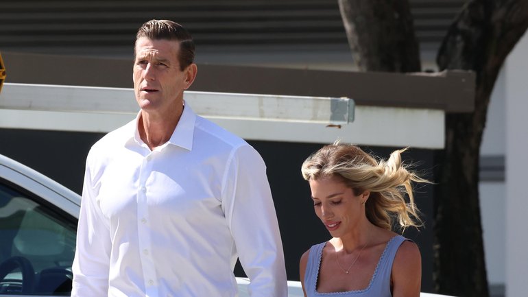 Ben Roberts-Smith with his partner Sarah Matulin. The couple were tracked for years by investigators.