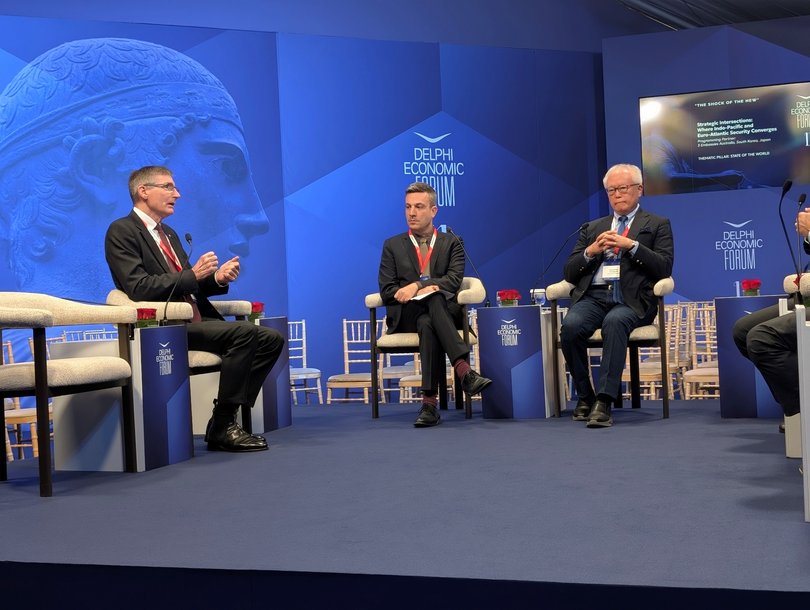 Retired General Angus Campbell and Australian Ambassador to the EU and NATO speaks at the Delphi Economic Forum. 