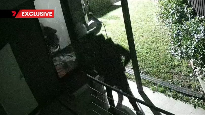 A hero dad has fought off machete-wielding teens with an ironing board.