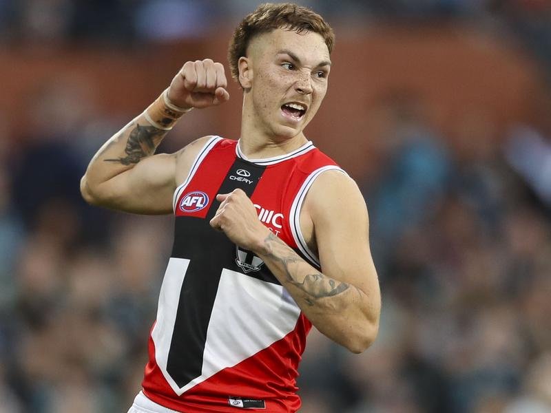 St Kilda's Lance Collard celebrates