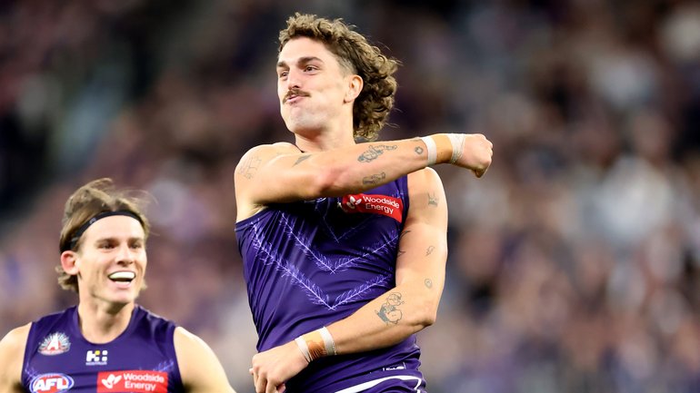 Luke Jackson celebrates a goal.