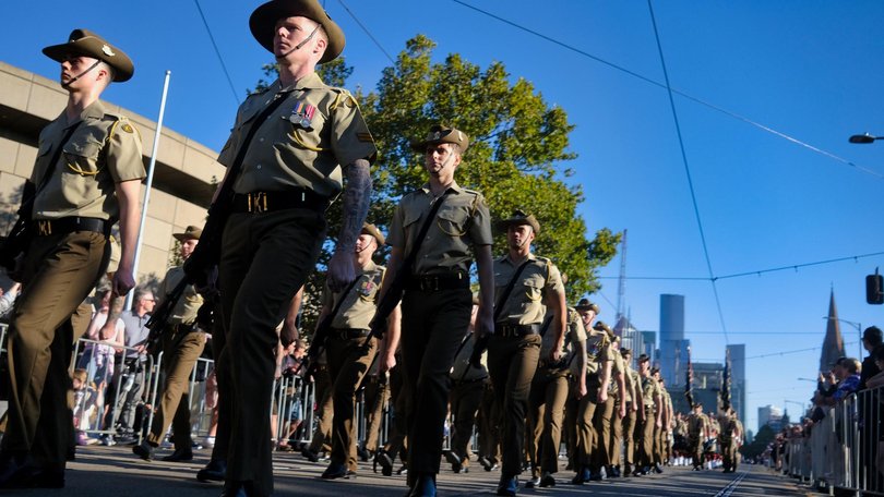 Melbourne Anzac Day ceremonies were interrupted by hecklers while a Welcome to Country address took place. Picture: NewsWire / Luis Enrique Ascui