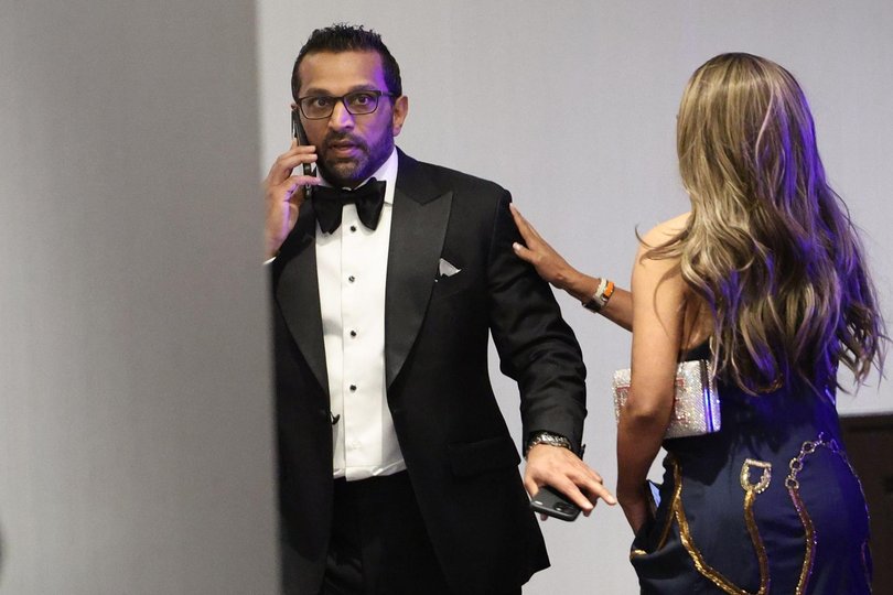 FBI Director Kash Patel is seen on his phone as top U.S. leaders were evacuated from an annual dinner of White House correspondents after an unspecified threat, Saturday, April 25, 2026, in Washington. (AP Photo/Tom Brenner) Picture: Tom Brenner