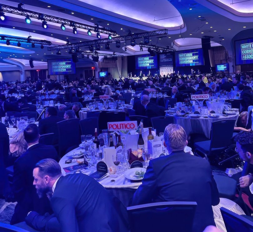 US Secret Service agents respond near President Donald Trump during the White House Correspondents Dinner.