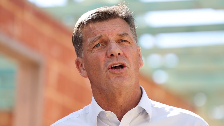 Federal Opposition Leader Angus Taylor has held a media conference in Viveash where he has spoken about housing and other Federal matters. Pictured is the Opposition leader 