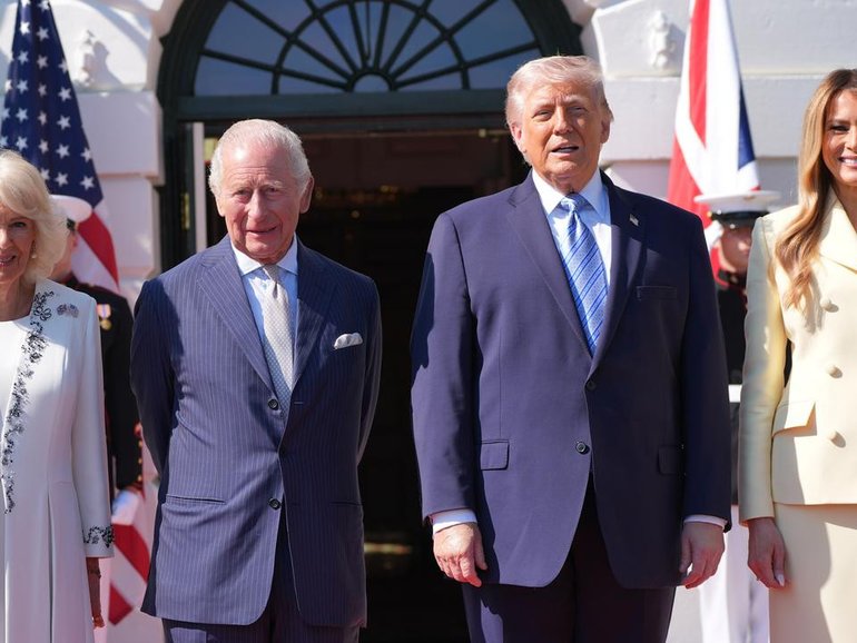 Donald Trump and first lady Melania Trump welcomed King Charles and Queen Camilla to the White House (AP PHOTO)