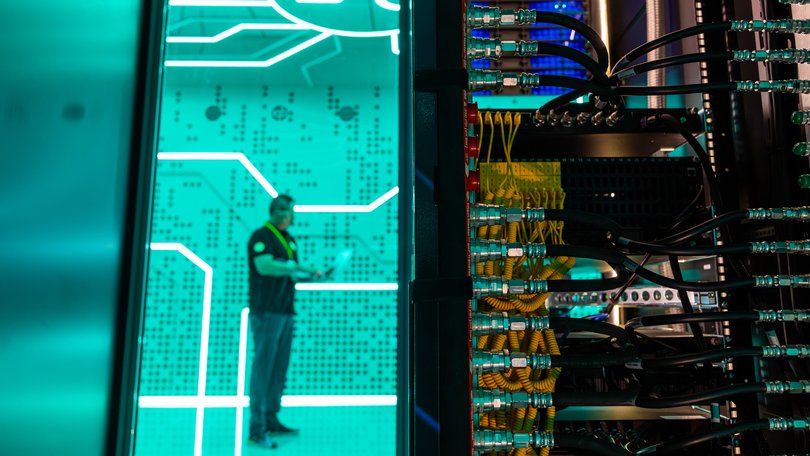 Liquid cooled servers in an Nvidia data centre in London.