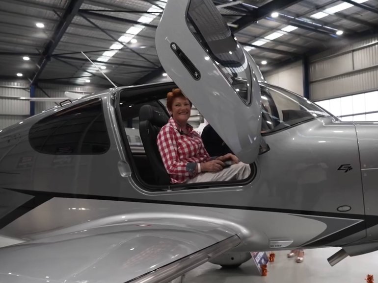 Pauline Hanson with her ‘sexy’ new plane.