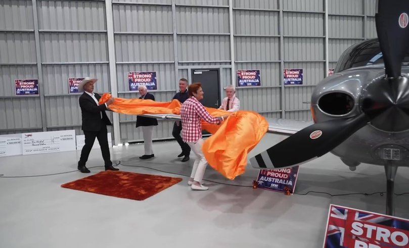 Pauline Hanson unveils the new plane.