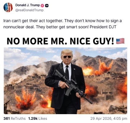 Donald Trump posted another threat to bomb Iran on Truth social