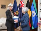 Commissioner for the Royal Commission on Antisemitism and Social Cohesion Virginia Bell delivers the Interim Report to the Royal Commission on Antisemitism and Social Cohesion to Australian Governor-General Sam Mostyn.