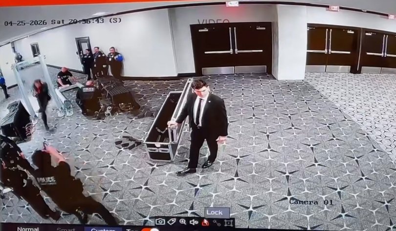 A screenshot taken from a security camera video at the Washington Hilton Hotel. 