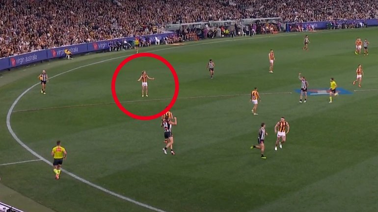 Cam Mackenzie conceded a 50m penalty when he ignored the umpire’s stand call.
