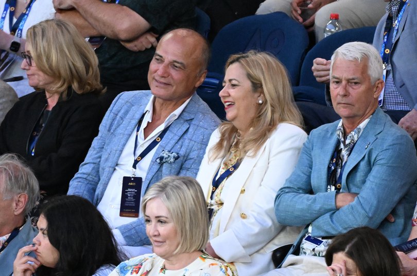 Annastacia Palaszczuk and partner Reza Adib during the 2025 Australian Open at Melbourne Park. 