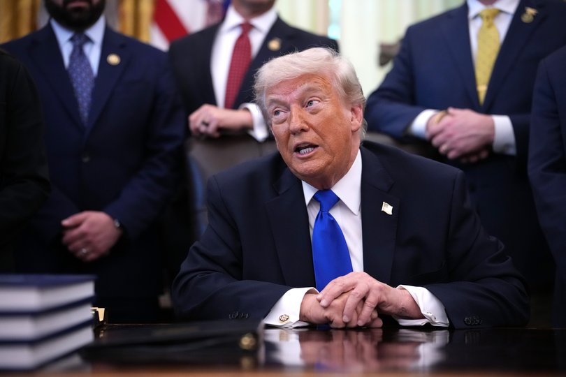 US President Donald Trump speaks during an executive order signing in the Oval Office.
