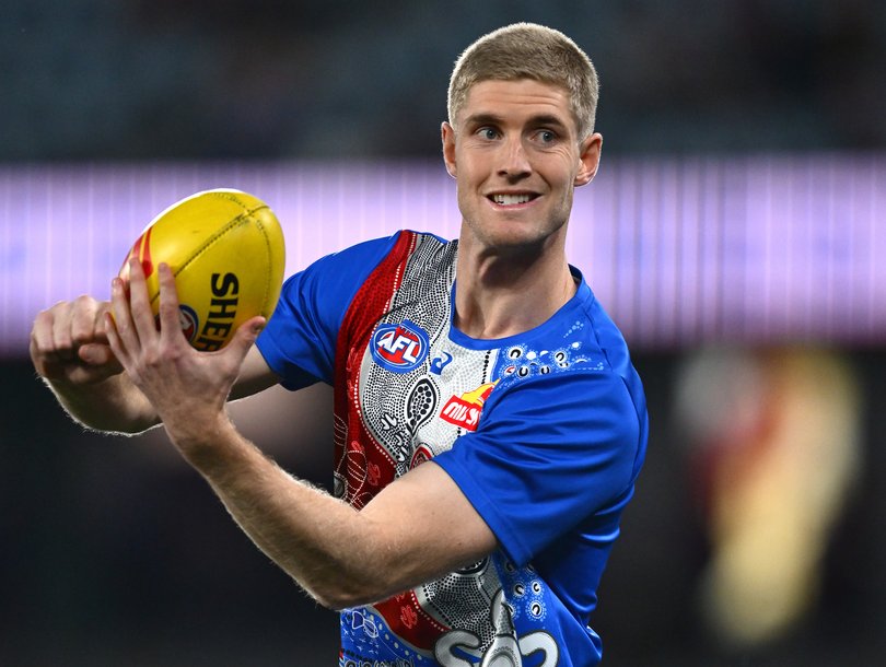 MELBOURNE, AUSTRALIA - MAY 01: Tim English of the Bulldogs warms up during the round eight AFL match between Western Bulldogs and Fremantle Dockers at Marvel Stadium, on May 01, 2026, in Melbourne, Australia. (Photo by Quinn Rooney/Getty Images)