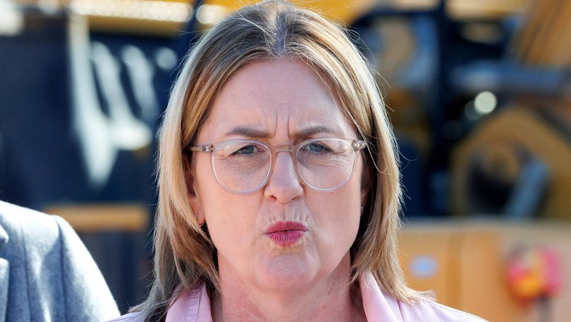 Premier Jacinta Allan is facing pressure to win a criticism makes a roads announcement at a road construction site in Doreen Victoria. Picture: NewsWire / David Geraghty