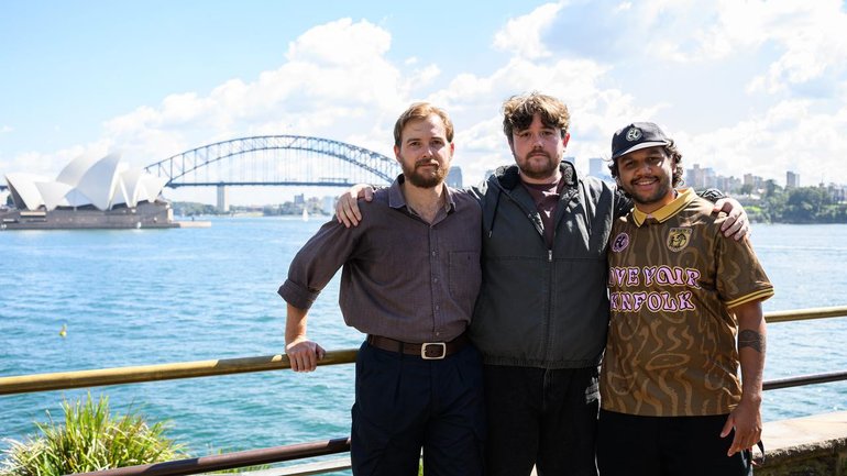 Flotilla participants Zack Schofield (left) and Ethan Floyd (centre) were detained by the IDF. (Bianca De Marchi/AAP PHOTOS)