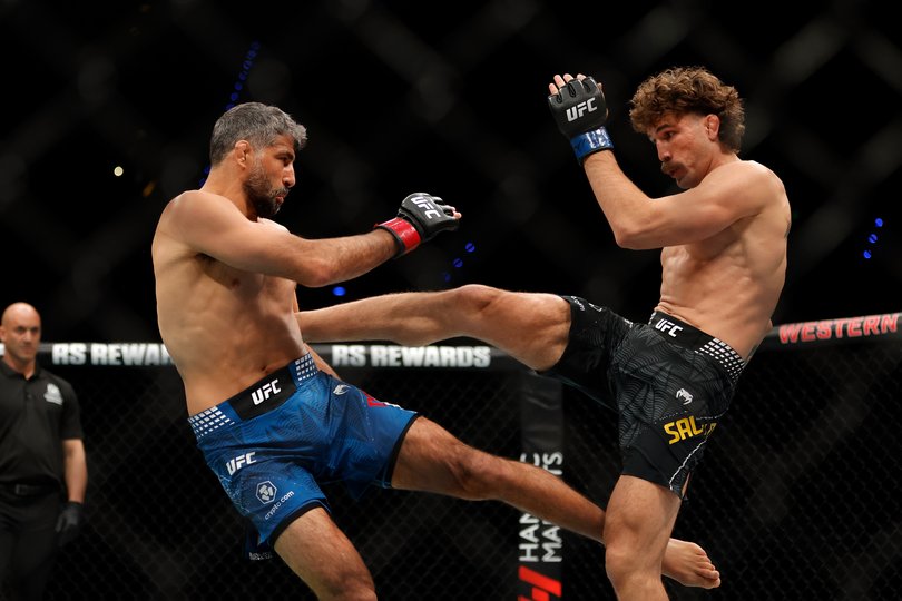 Quillan Salkilld (right) and Beneil Dariush on Saturday night.